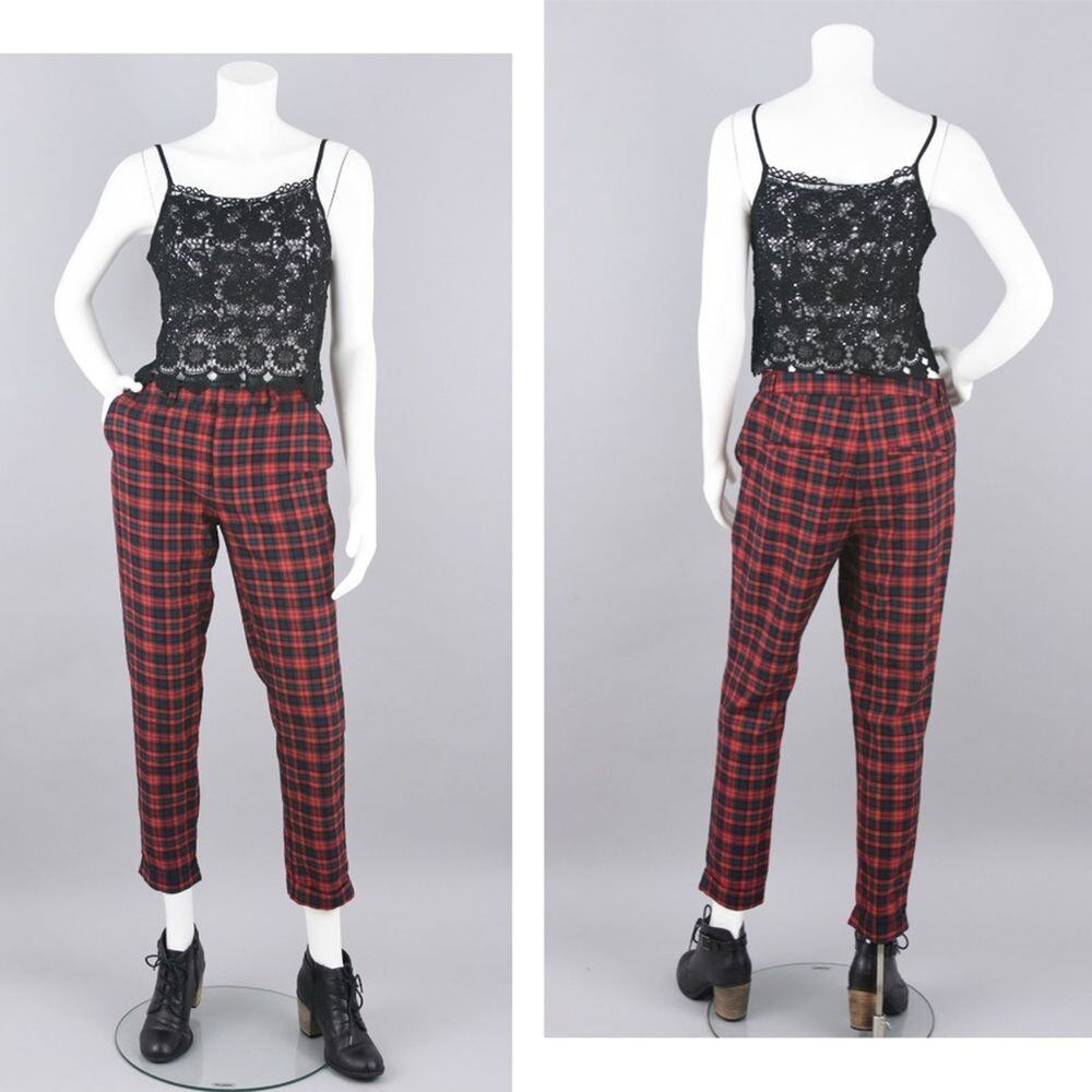 H&M High Waist Plaid Trouser Pants Women's Size 8